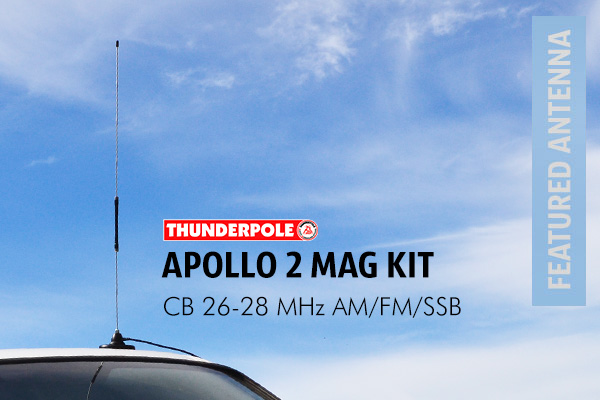 Thunderpole Apollo Mag Kit CB Radio Aerial. This CB antenna kit is ideal for most vehicles as it is only 78cm long with a low profile 4 inch magnet to keep it strongly attached to any steel roof.